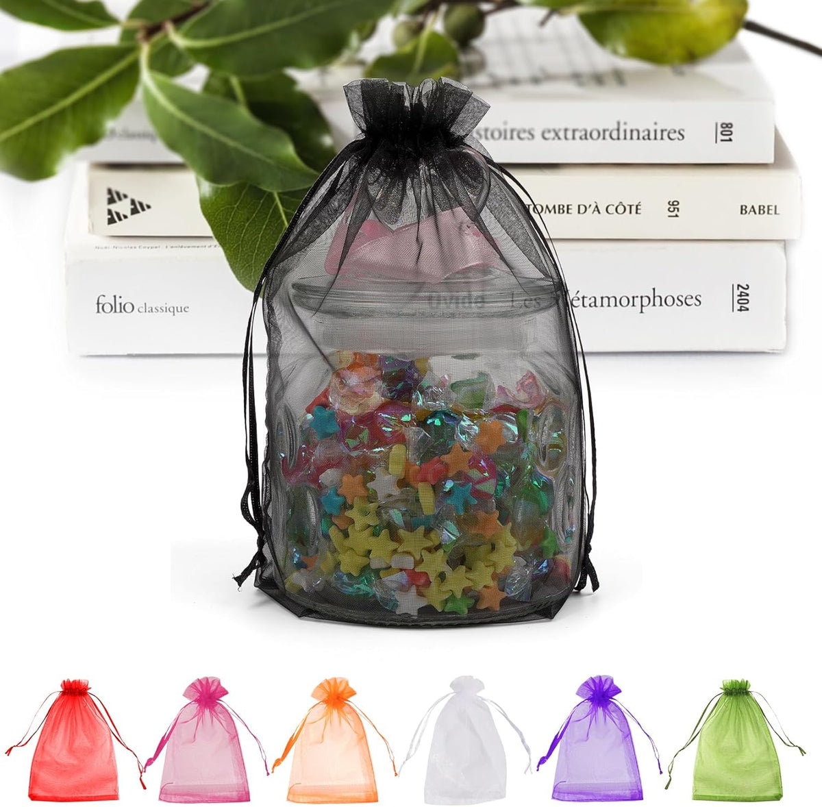 ANZNKU 50 Pack Organza Bags 6x9 inches, Gift Bag Mesh Drawstring Bags for Gifts Large Organza Bag