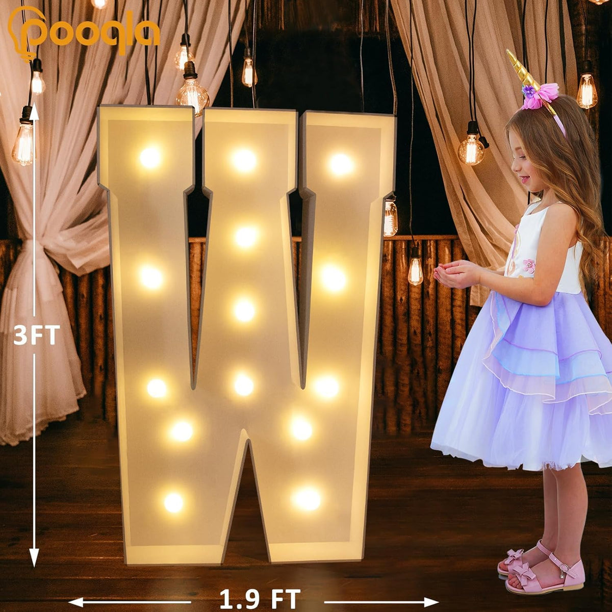 Pooqla 3FT Marquee Light Up Letters, Giant LED Sign Big Mosaic Marquee Letters 3 Feet for Balloons
