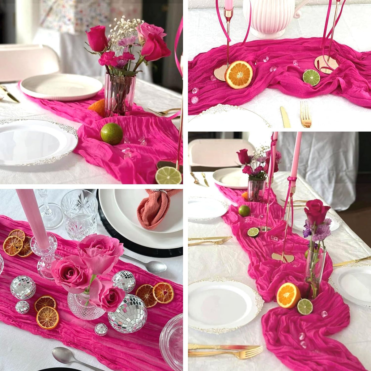 3 Pack Hot Pink Cheesecloth Table Runner Summer Sheer Fuschia Cheese Cloth Table Runner Boho Gauze