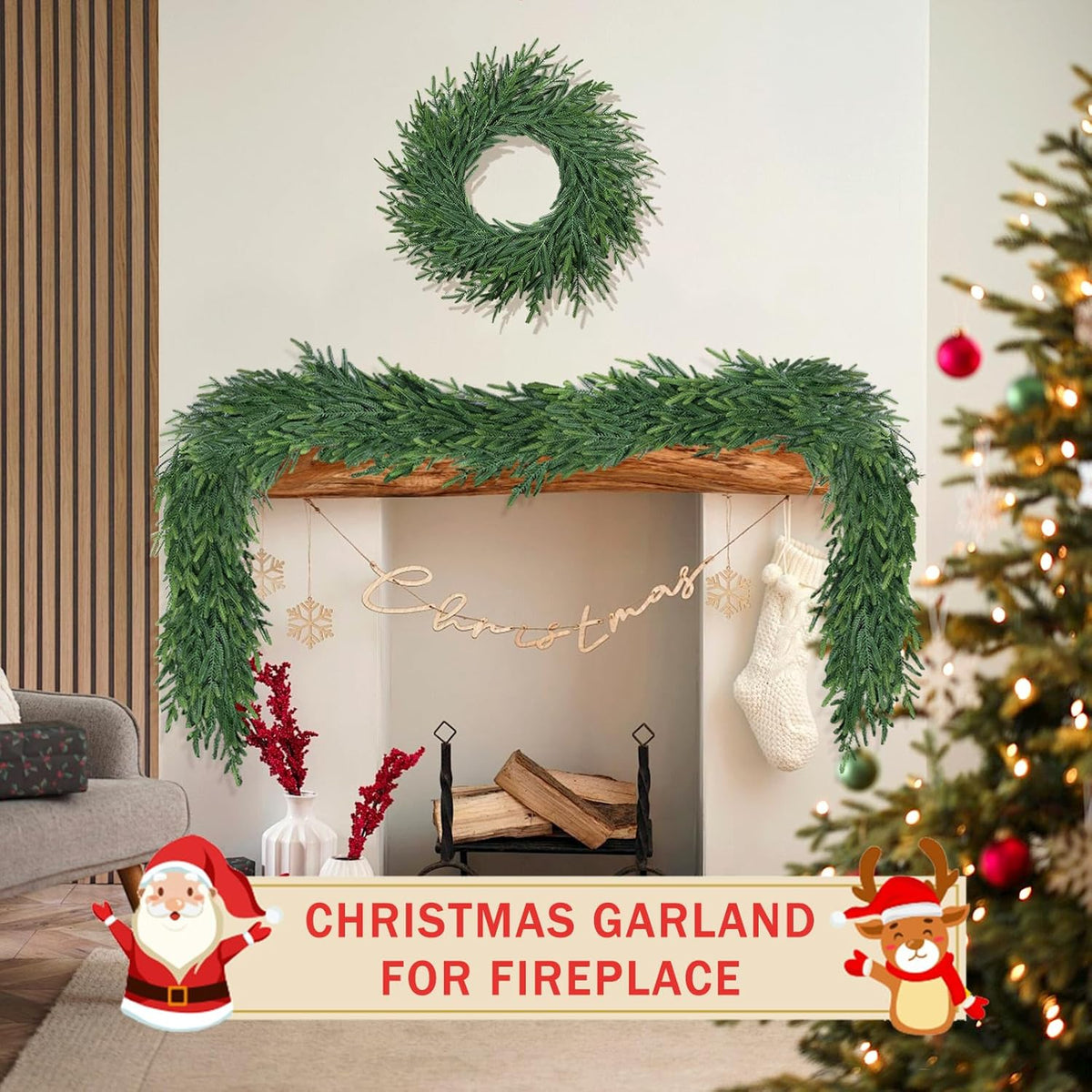 Christmas Cedar Garland for Staircase Real Touch Droopy Bendable Lifelike Faux Xmas Garlands for