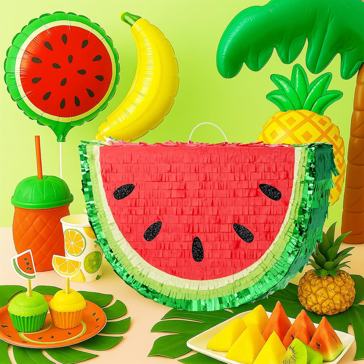 WERNNSAI Watermelon Piñata - Fruit Theme Summer Birthday Party Decorations Kids Fruit Pinata with