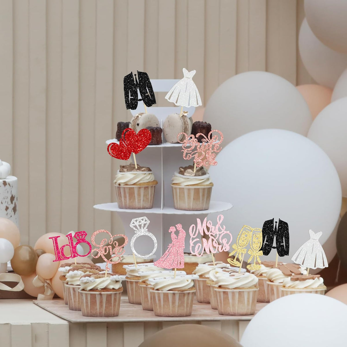 Gyufise 30Pcs Bride to Be Cupcake Toppers Glitter Diamond Ring I Do Love Cupcake Picks Miss to Mrs