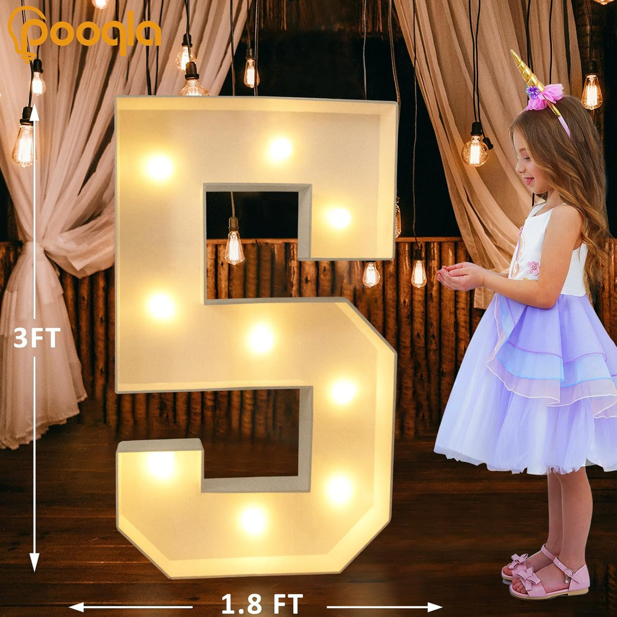 Pooqla 3FT Marquee Light Up Numbers for 5th Birthday Decorations, Light Up Marquee Number 5