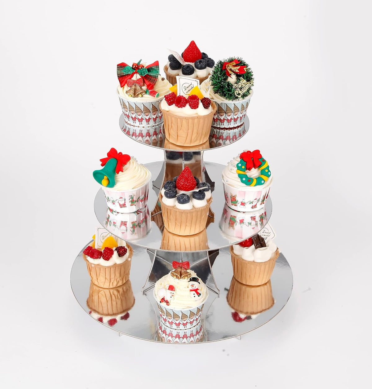 3-Tier Cupcake Stand, Sliver Cardboard Cake Stand Holder, Tiered DIY Cupcake Stand Tower for