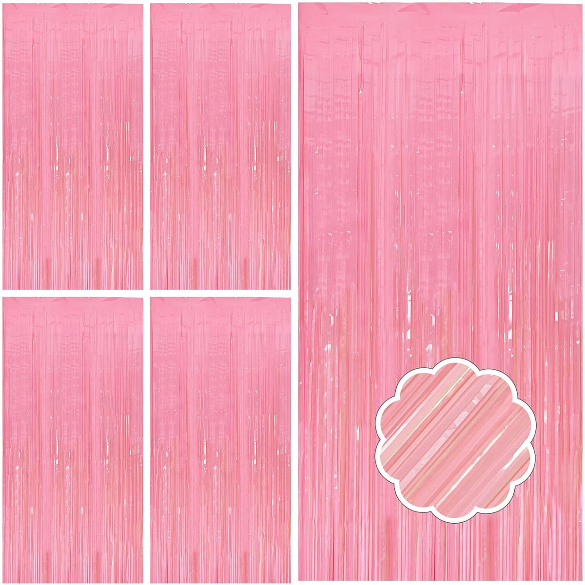 5 Pack Pink Tinsel Curtain Party Backdrop Foil Fringe Light Pink Halloween Baby Shower Valentines