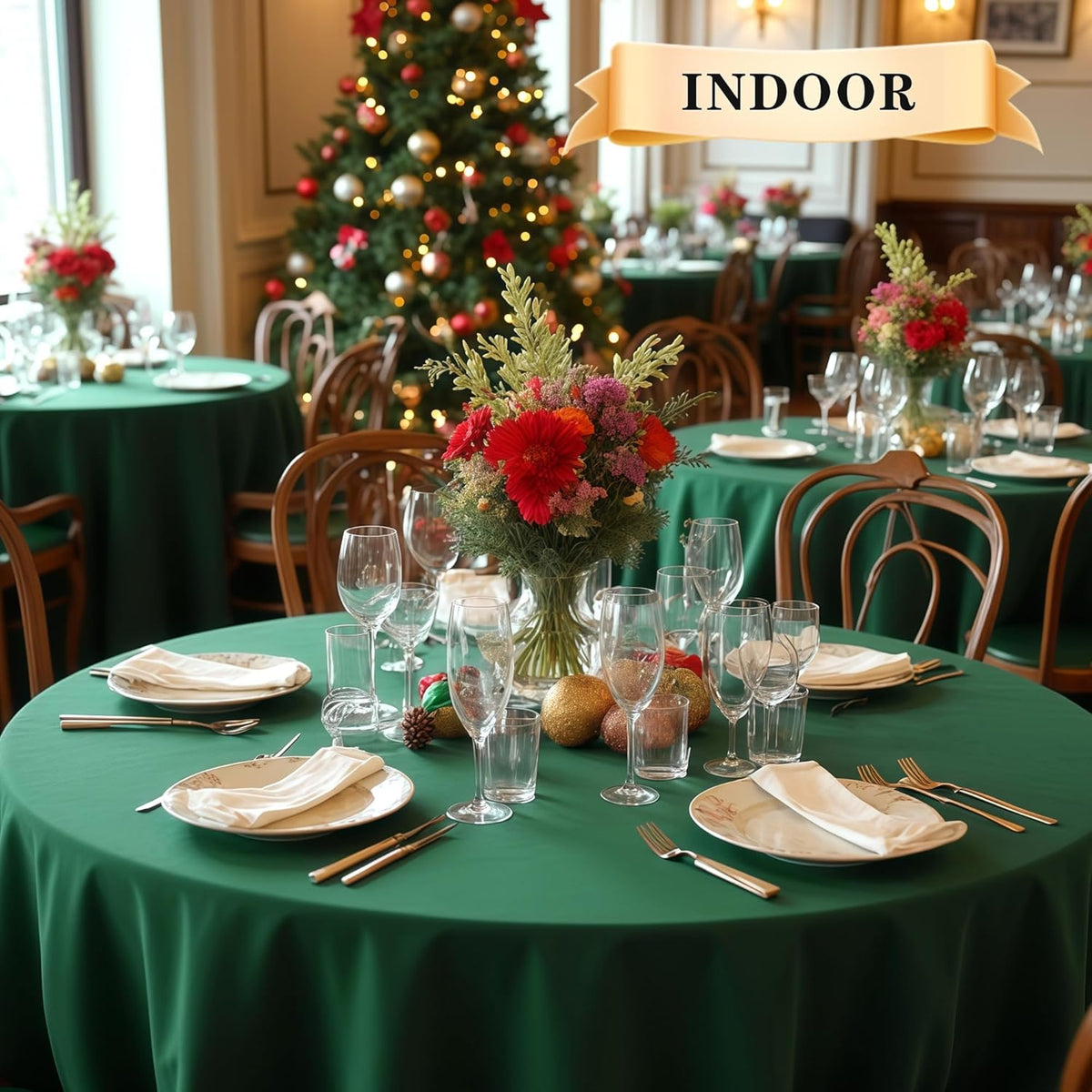 sancua 6 Pack Round Tablecloth 90 Inch Hunter Green, Stain and Wrinkle Resistant Table Cloth
