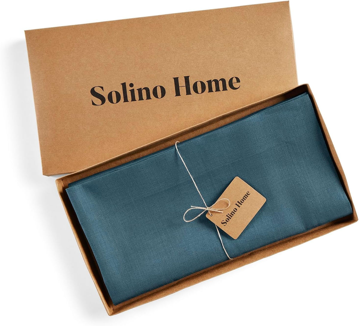 Solino Home Linen Square Tablecloth 52 x 52 Inch - 100% Pure Linen Peacock Blue Table Throw - Fete
