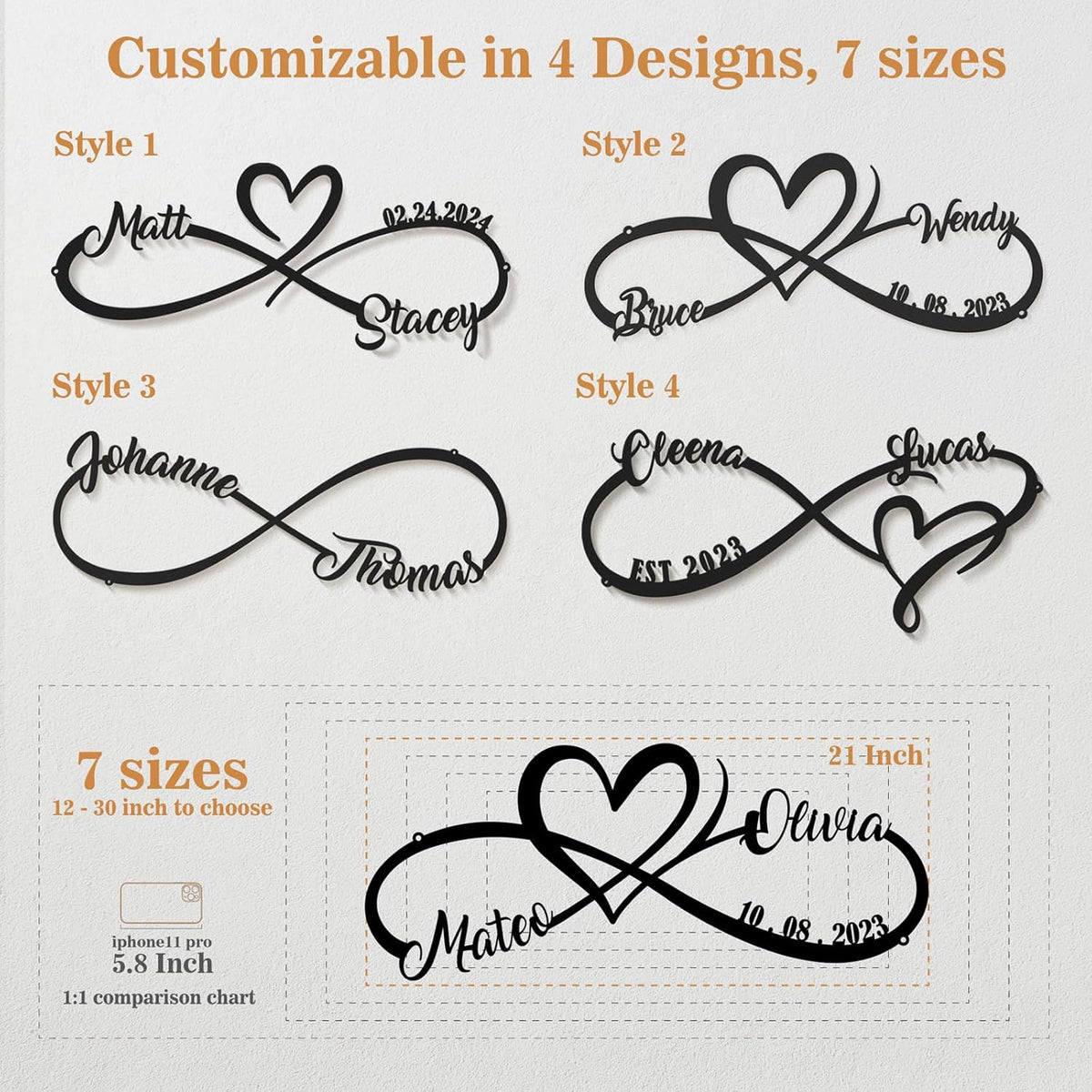 Personalized Anniversary Wedding Gifts for Couples 2025, Customized Metal Infinity Signs with Names