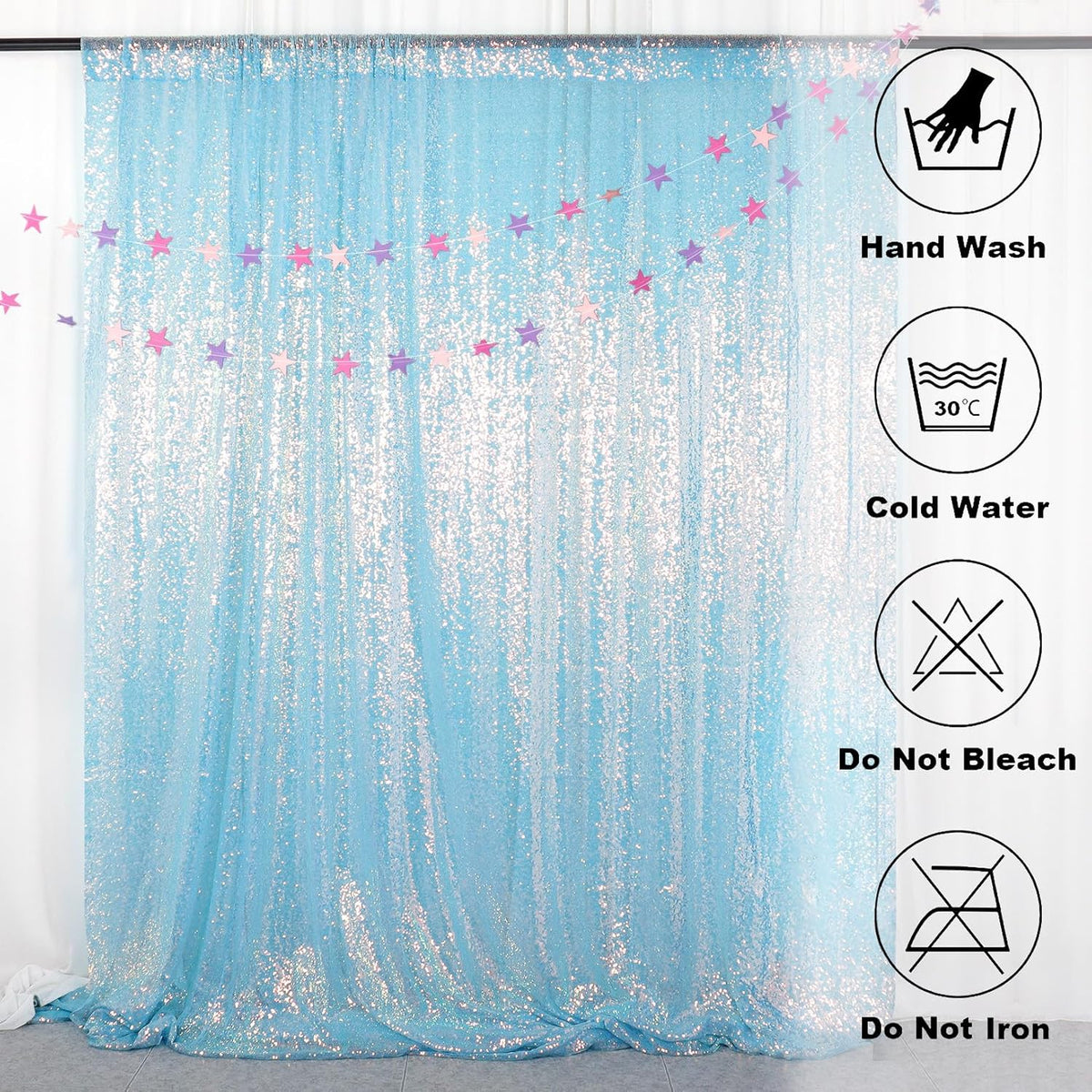 ShinyBeauty Iridescent Aqua Sequin Backdrop | 5FT x 10FT Photo Background | Aqua Blue 10FT Fabric