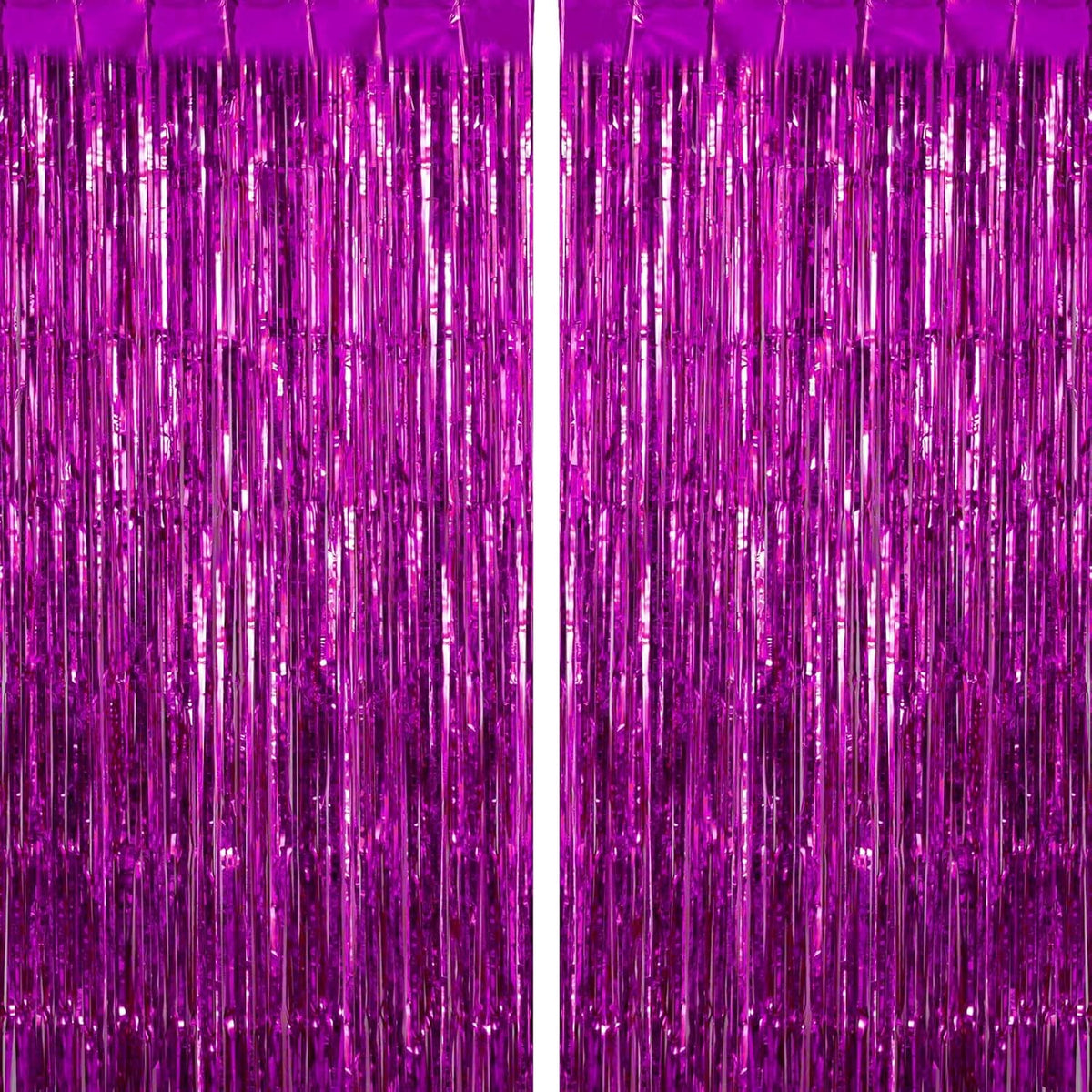 2 Pack Rose Red Fringe Curtains Foil Shiny Fringe Backdrop Tinsel Door Streamers Foil Curtains for