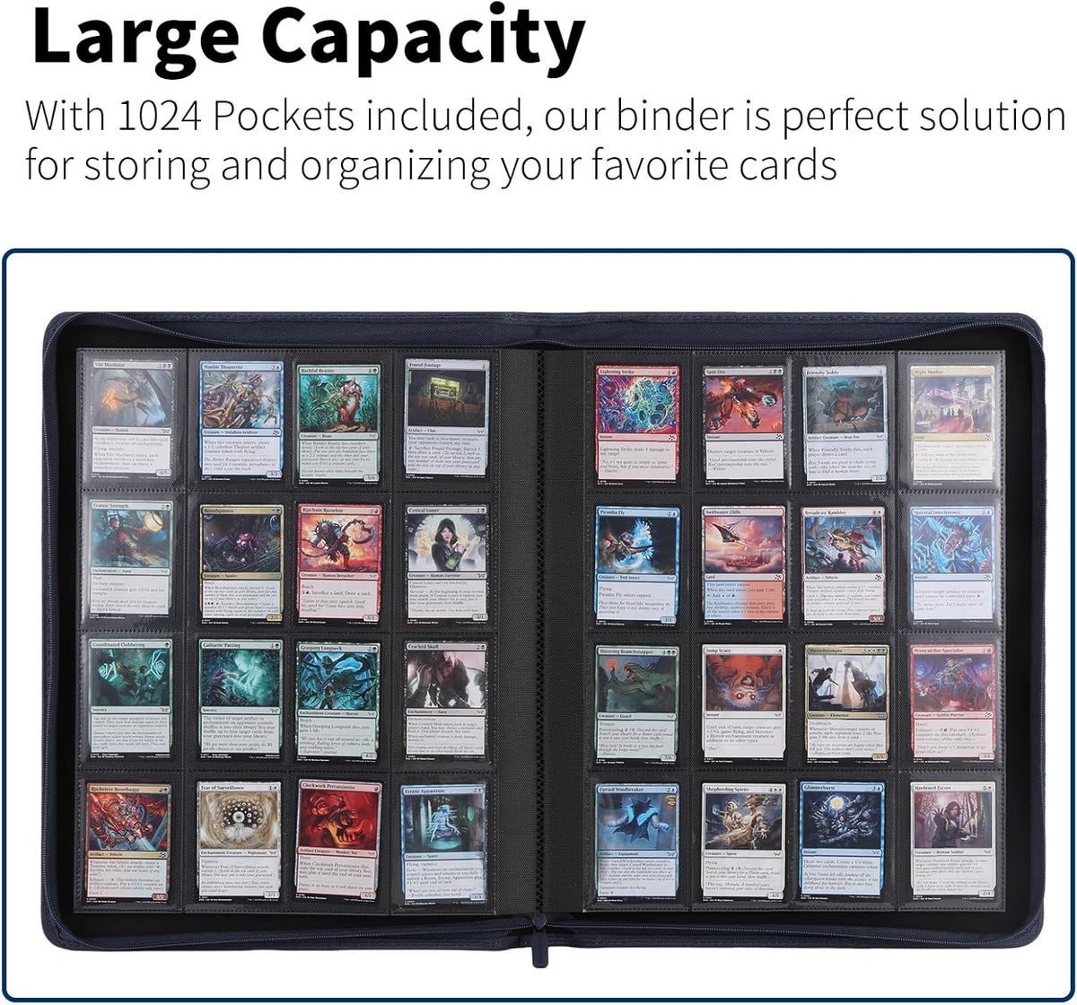 Snekdy premium 1024-pocket trading card binder, 16-pocket cards album, waterproof PU-leather Cover
