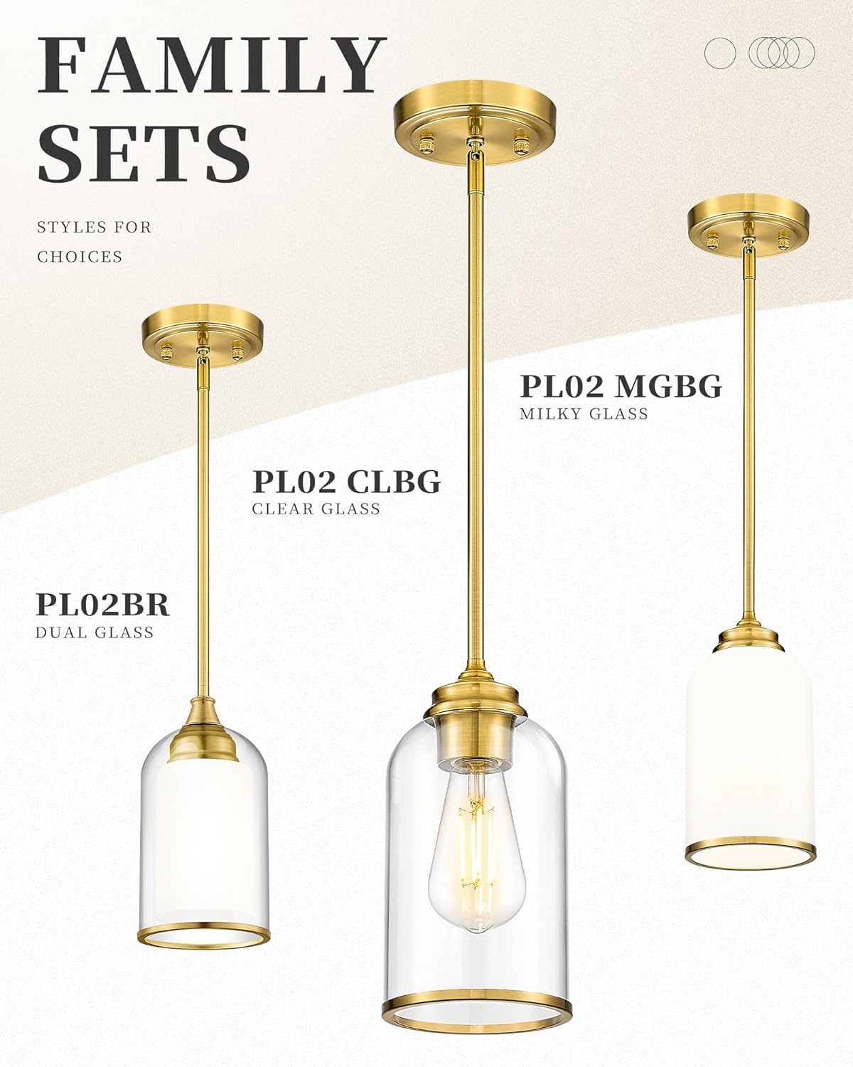 LIROUVET Gold Pendant Lights Kitchen Island - Dual Glass Pendant Light, 1-Light Hanging Light with