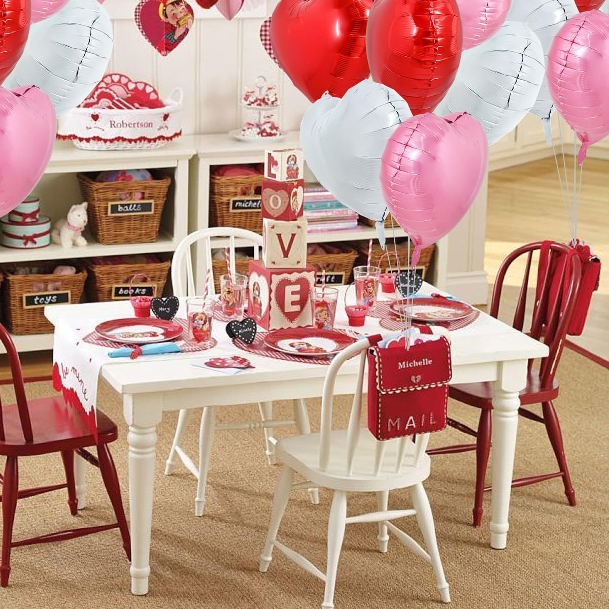 TONIFUL 30Pcs 18 Inch Heart Balloons Red White Pink Valentine’s Day Heart Shape Foil Mylar Balloons