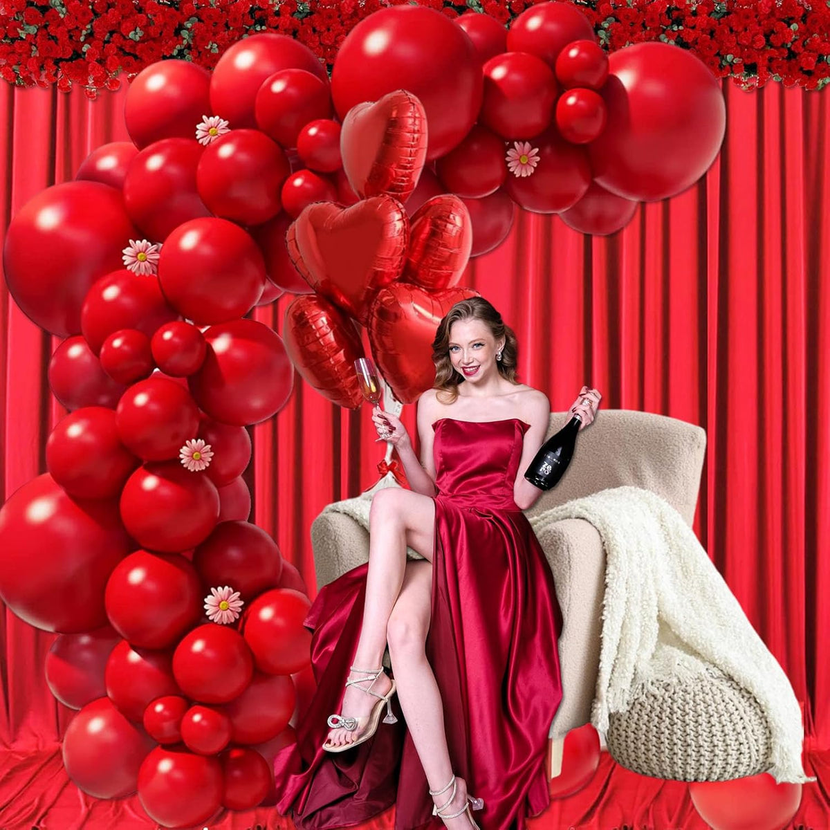 10ft x 10ft Red Backdrop Curtains for Parties, Fabric Satin Background Curtain with Rod Pockets for