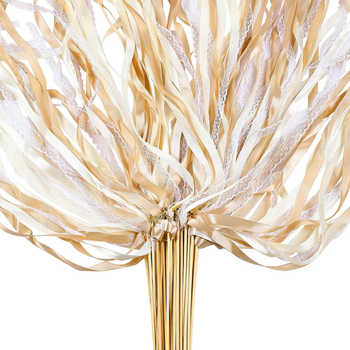 Taiyin 150 Pcs Lace Ribbon Stick Wands Wedding Wand Streamers with Bell Silk Ribbon Fairy Wand