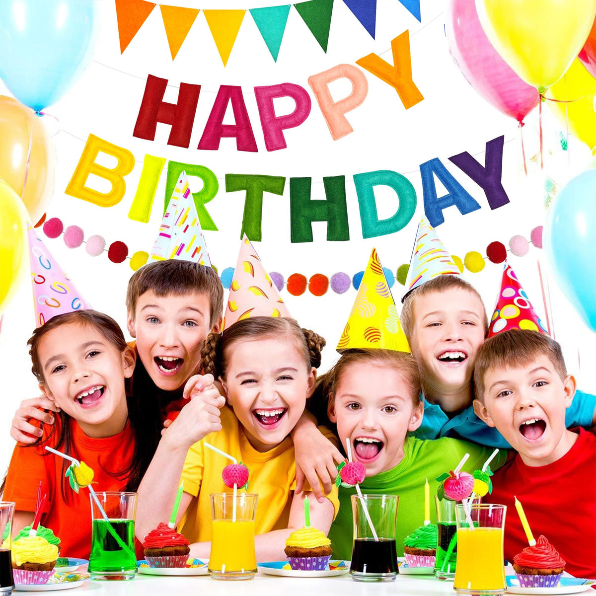 CANREVEL 3 PCS Pre-Strung 3D Happy Birthday Banner Decorations, Rainbow