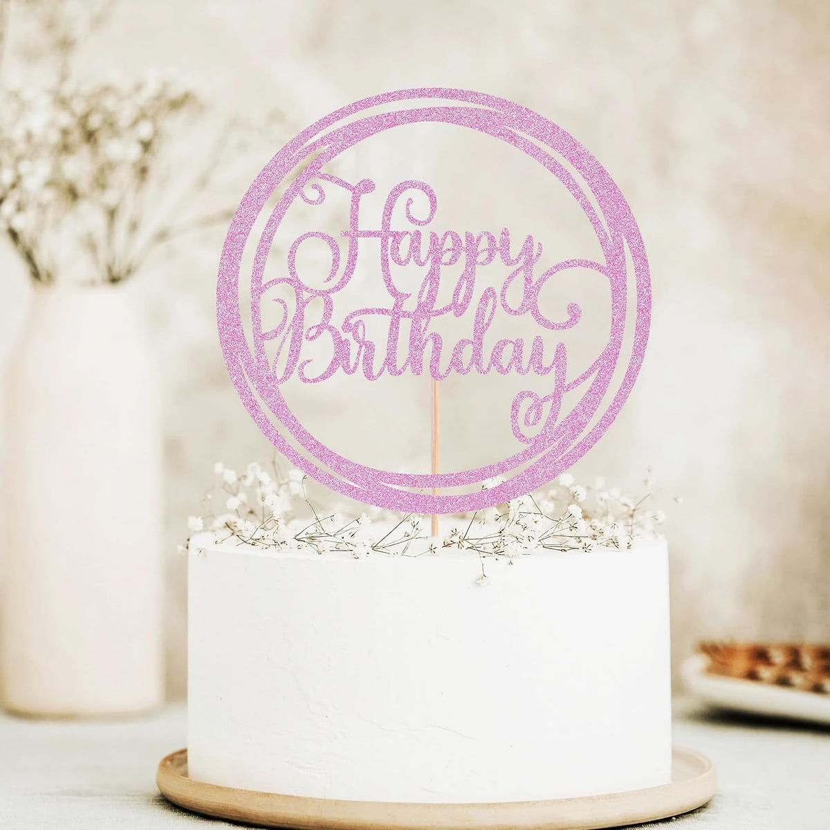 Happy Birthday Cake Topper - Pink Glitter Happy Birthday Cake Decoration Supplies for Children or