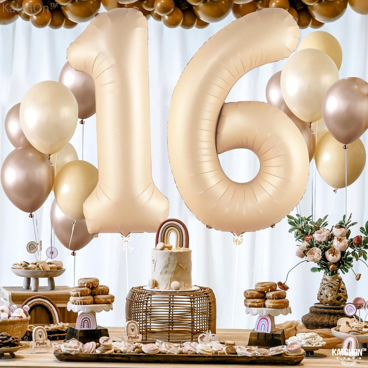 KatchOn, Giant Caramel 16 Balloon Numbers - 40 Inch | Sweet 16 Party Decorations | 16th Birthday