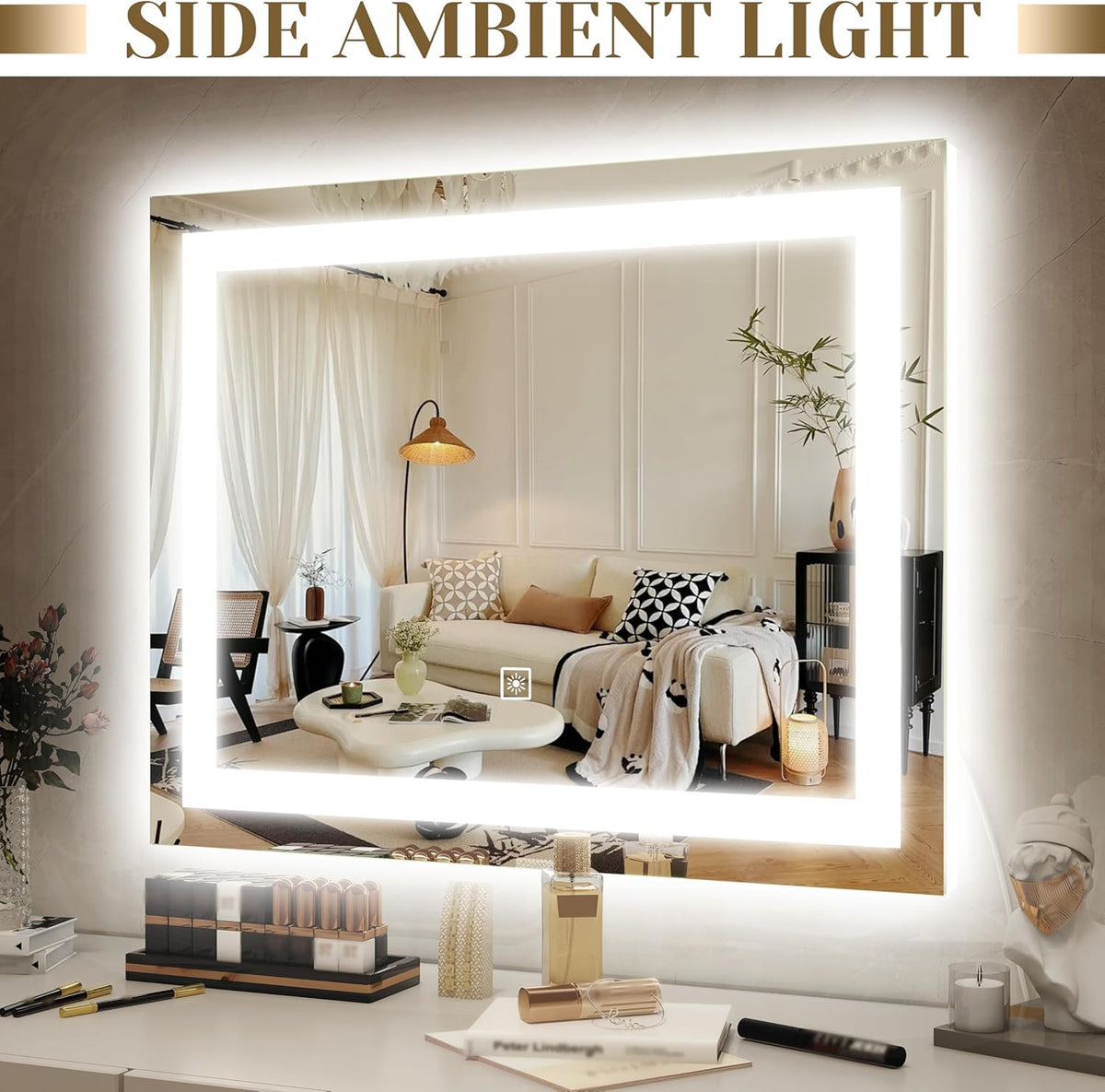 Lighted Vanity Mirror with Lights, LED Makeup Mirror with 3 Color Modes, Touch Dimming, Wall