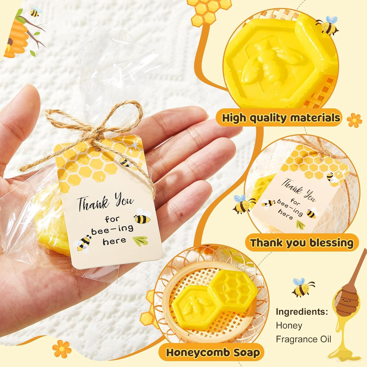 48 Set Baby Shower Favors Bee Party Favors Including Honeycomb Soap with Thank You Card Gift Honey