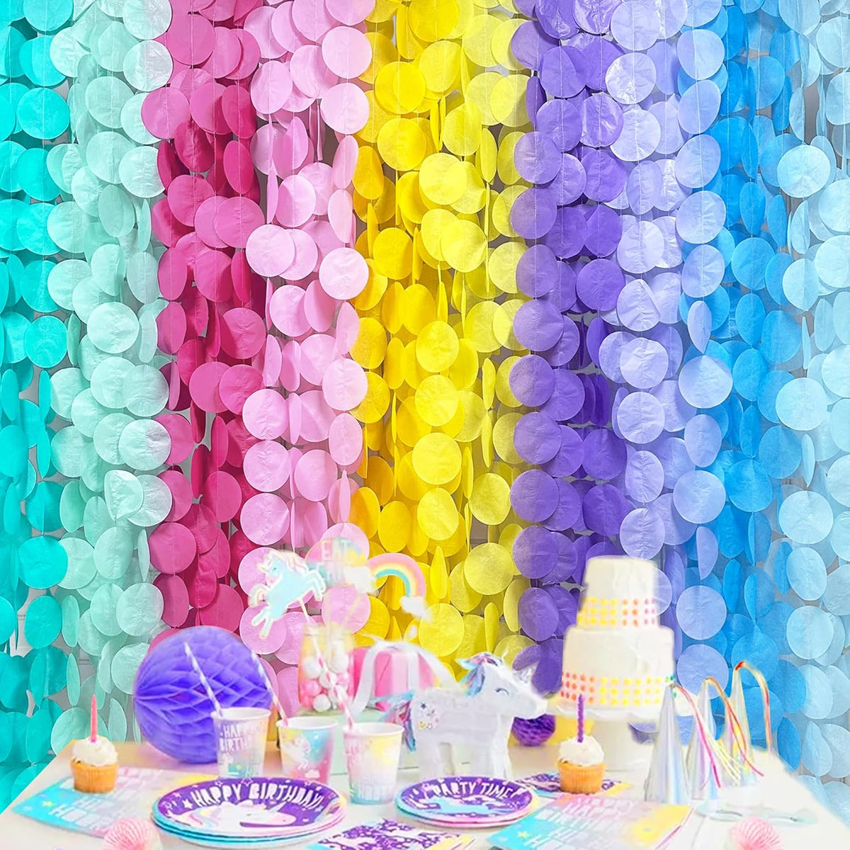 256Ft Pastel Party Decorations Big Circle Dot Backdrop Streamer Pastel Tissue Paper Polka Dots