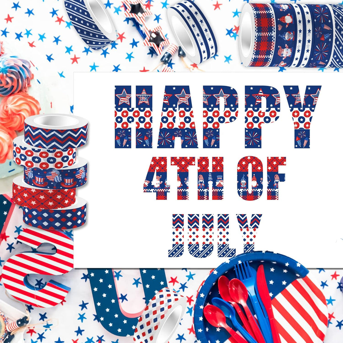 Washi Tape 12 Rolls Washi Tape Set Patriotic Packing Tape American Flag Washi Masking Tape