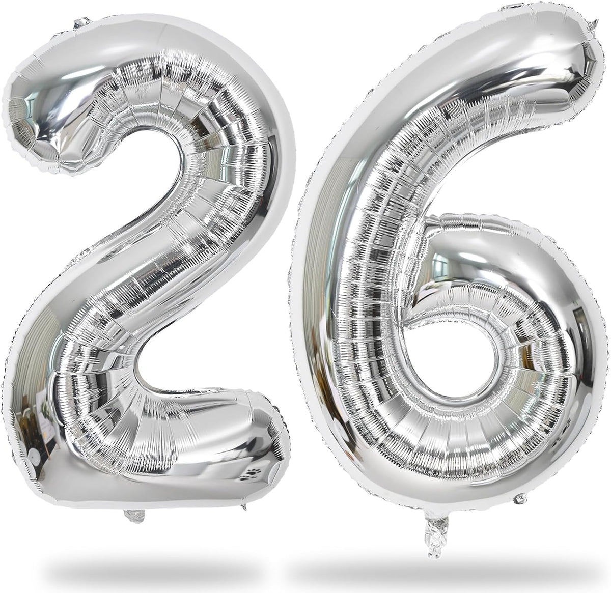 26 Balloons Number, Giant Silver Number 2 & 6 Helium Foil Balloon for Women 26th Birthday Decor, 40