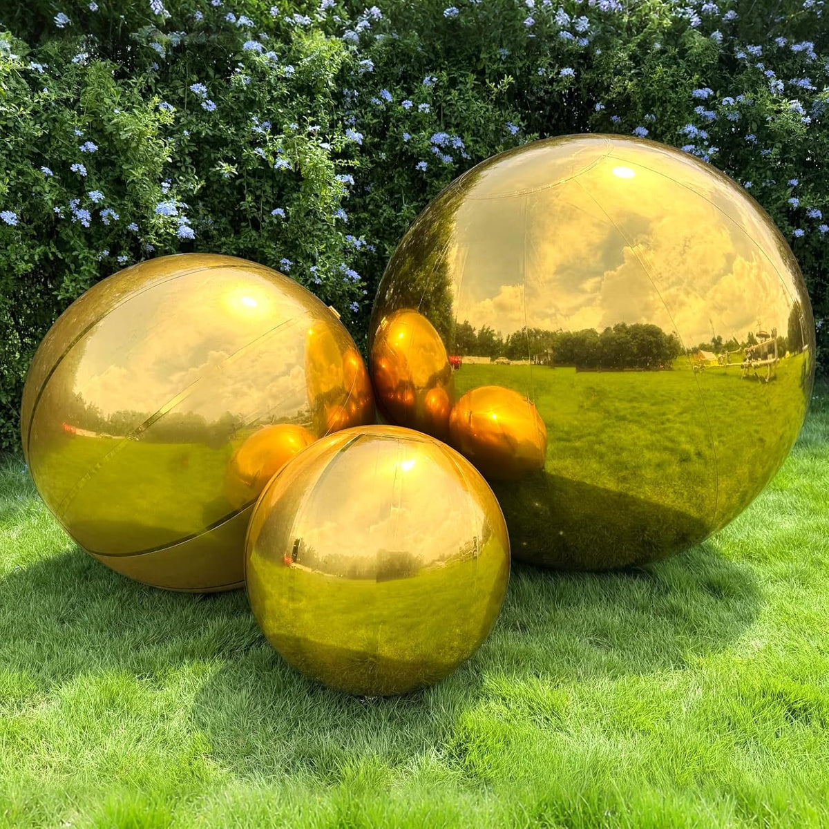 3PCS Glod Inflatable Mirror Ball, Big Shinny Balls Reusable Large PVC Disco Ball Balloon for Large