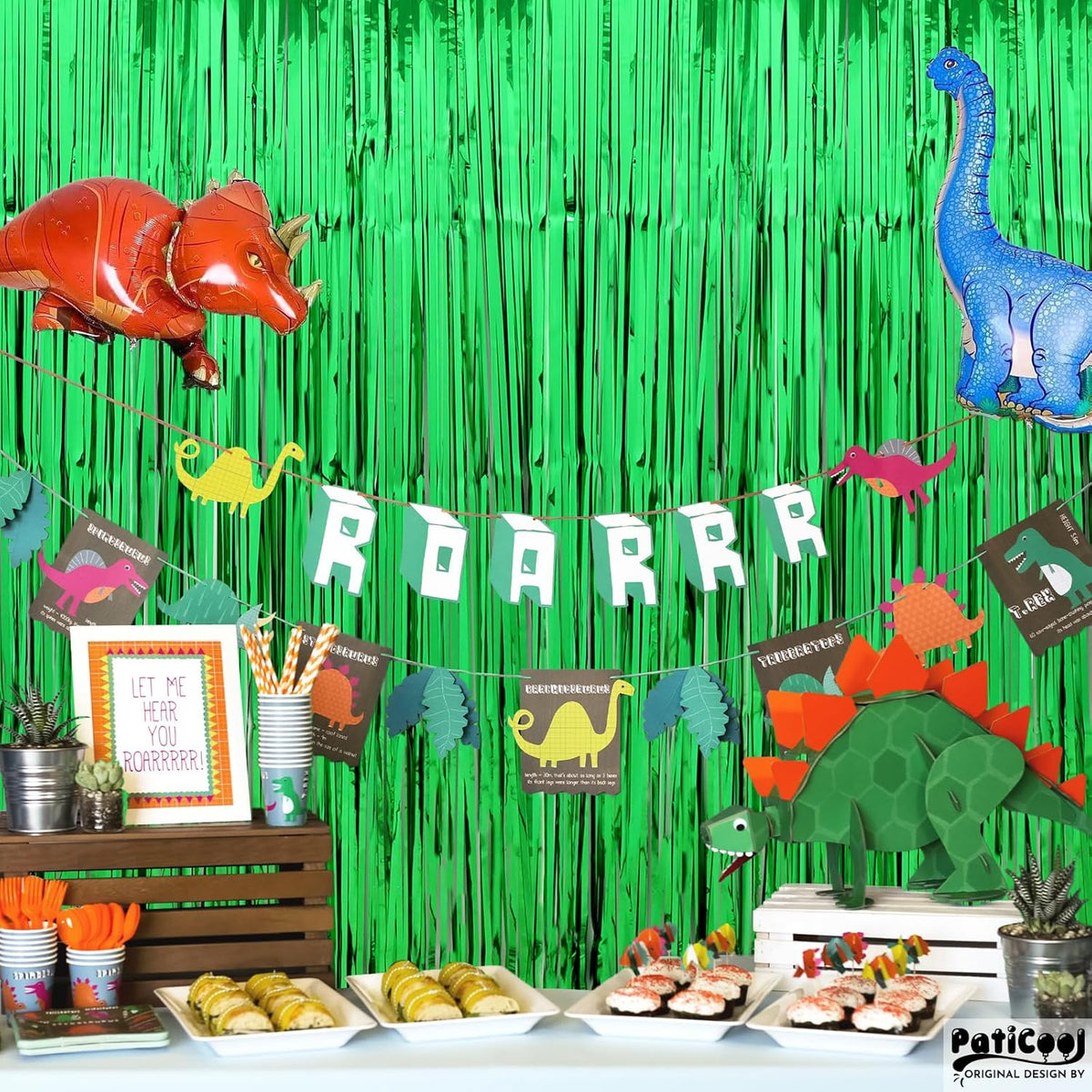 Green Streamers Party Decorations - Thicken 2 Pack 3.2 x 8.2 FT - Tinsel Foil Fringe Curtains Party