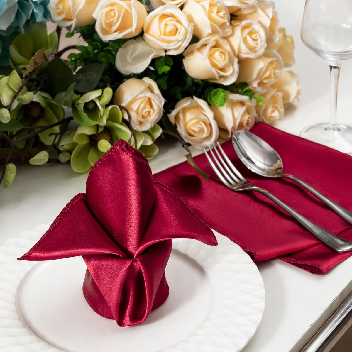 36 Pack Square Satin Dinner Napkins, 16x16 Inches Silky Soft Smooth Table Cloth Napkins for