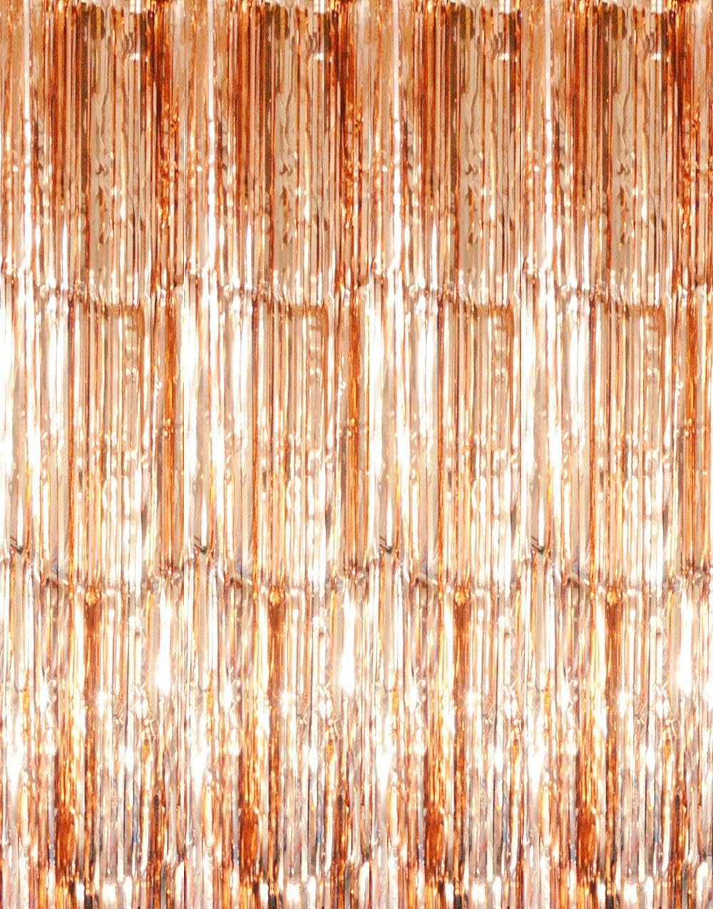 GOER 6.4 ft x 8.2 ft Metallic Tinsel Foil Fringe Curtains,Pack of 2 Party Streamer Backdrop for