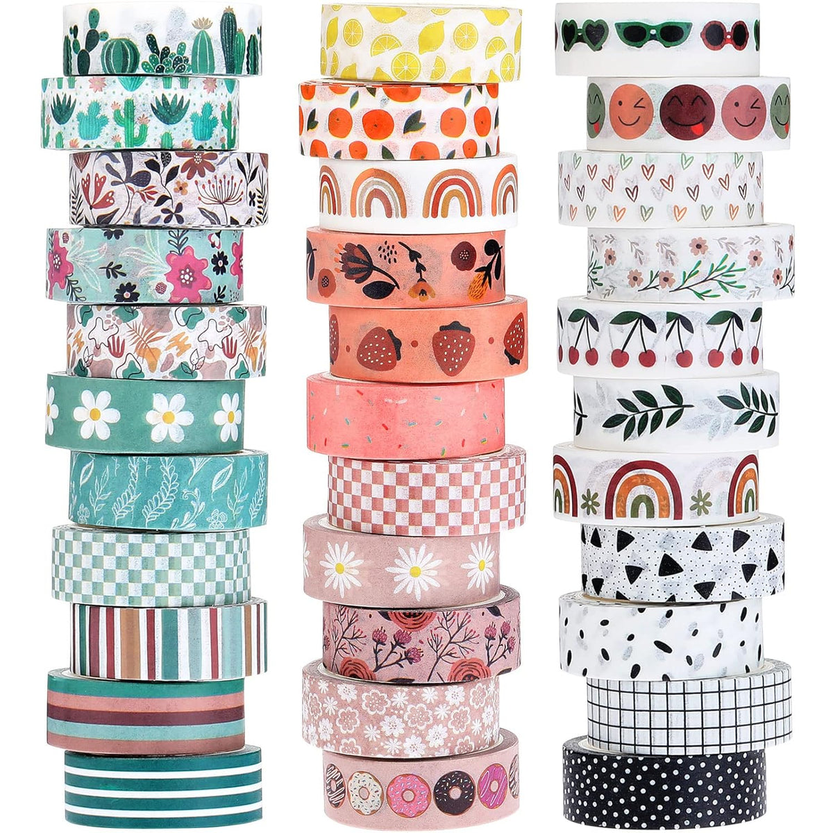 TaoBary 33 Rolls Holiday Plaid Washi Tape, 15 mm Seasonal Washi Tape Set Bohemian Colorful Vintage