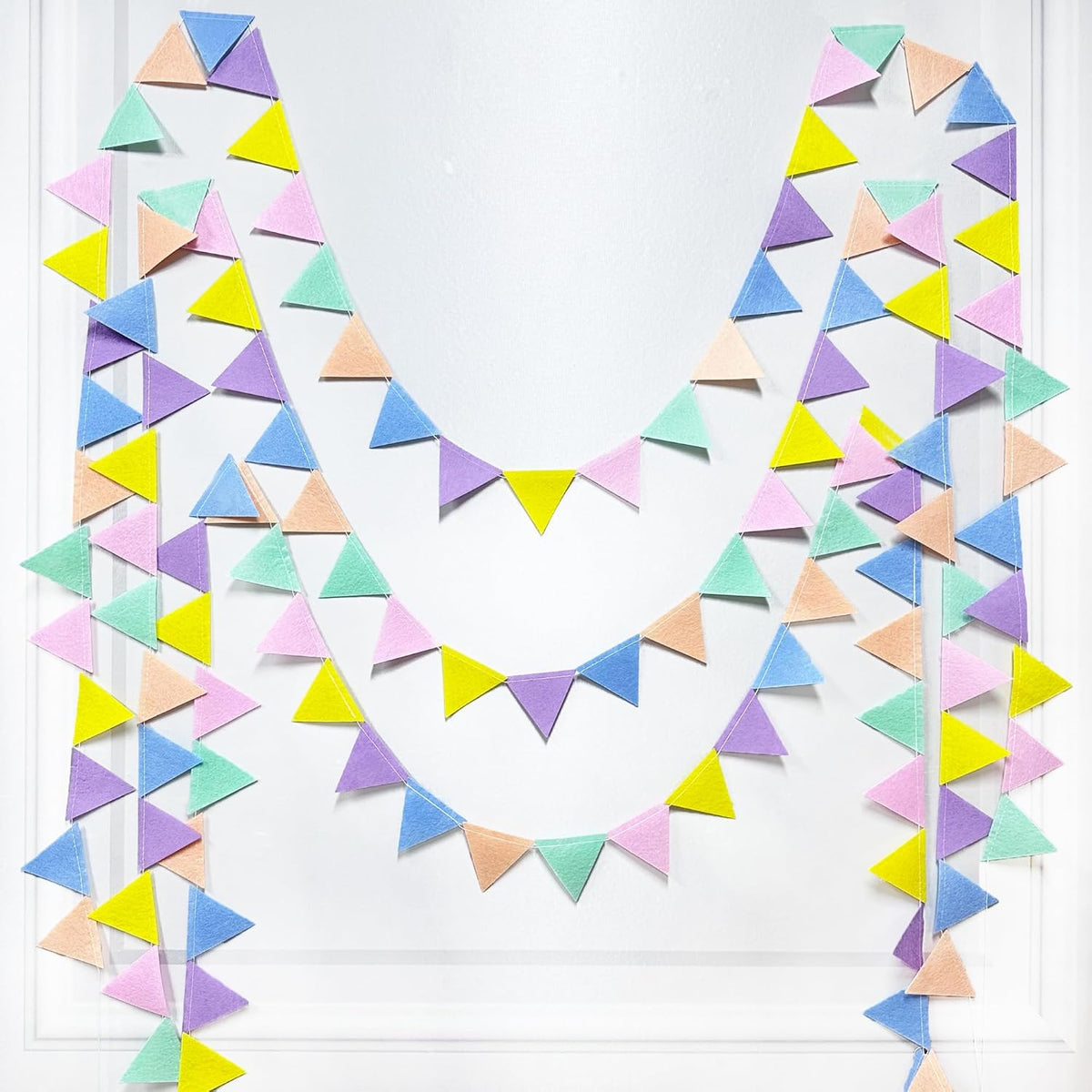 pinkblume Pastel Party Decoration Macaron Felt Hanging Triangle Mini Bunting Pennant Banner Flag