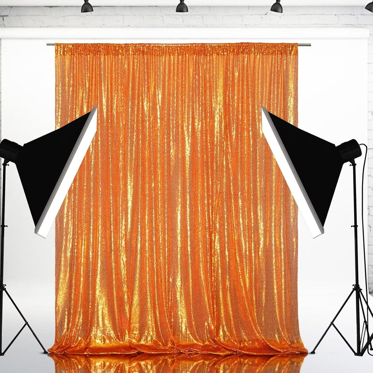 Eternal Beauty Orange Sequin Backdrop, 10x10 Ft Halloween Glitter Background Curtains for Shimmer