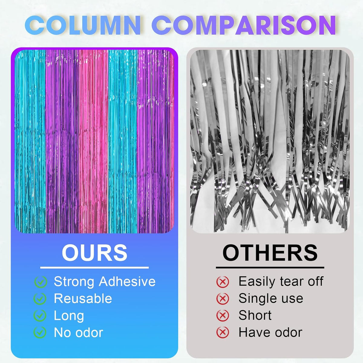 2 Pack Blue Purple Pink Foil Fringe Backdrop Curtains, Tinsel Streamers Party Decorations, Fringe