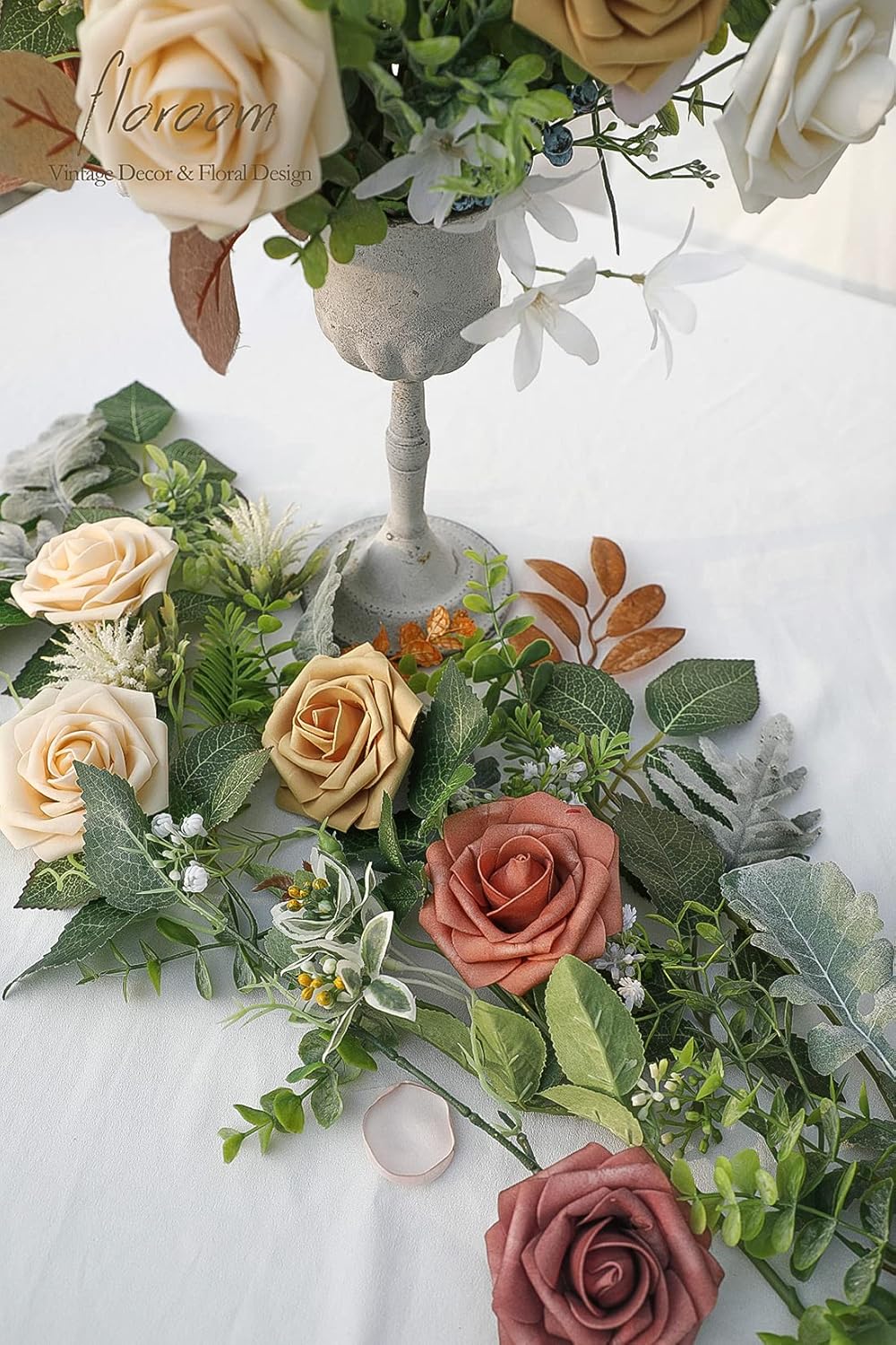 Floroom Artificial Flowers 25pcs Real Looking Burnt Orange Ombre Colors Foam Fake Roses with Stems