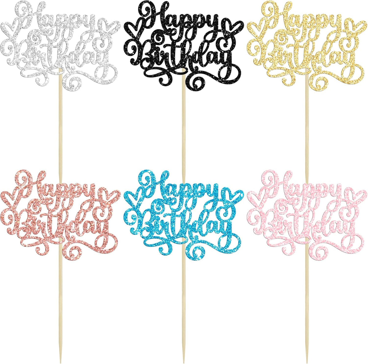 Gyufise 24Pcs Happy Birthday Cupcake Toppers Glitter Happy Birthday Cupcake Picks for Celebrating