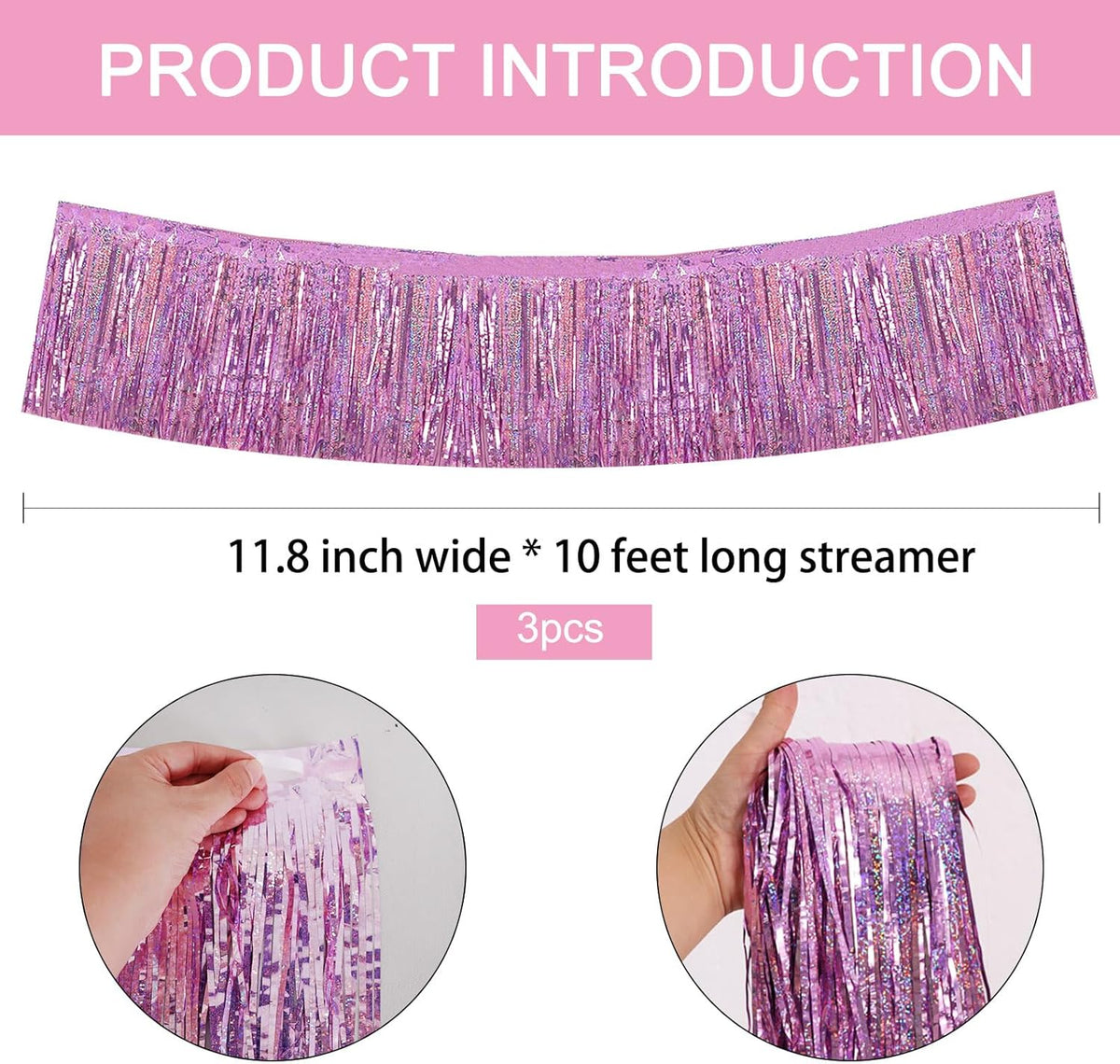 BEISHIDA 3 Packs Metallic Foil Fringe Garland Laser Light Pink Wall Hanging Tinsel Fringe Banners