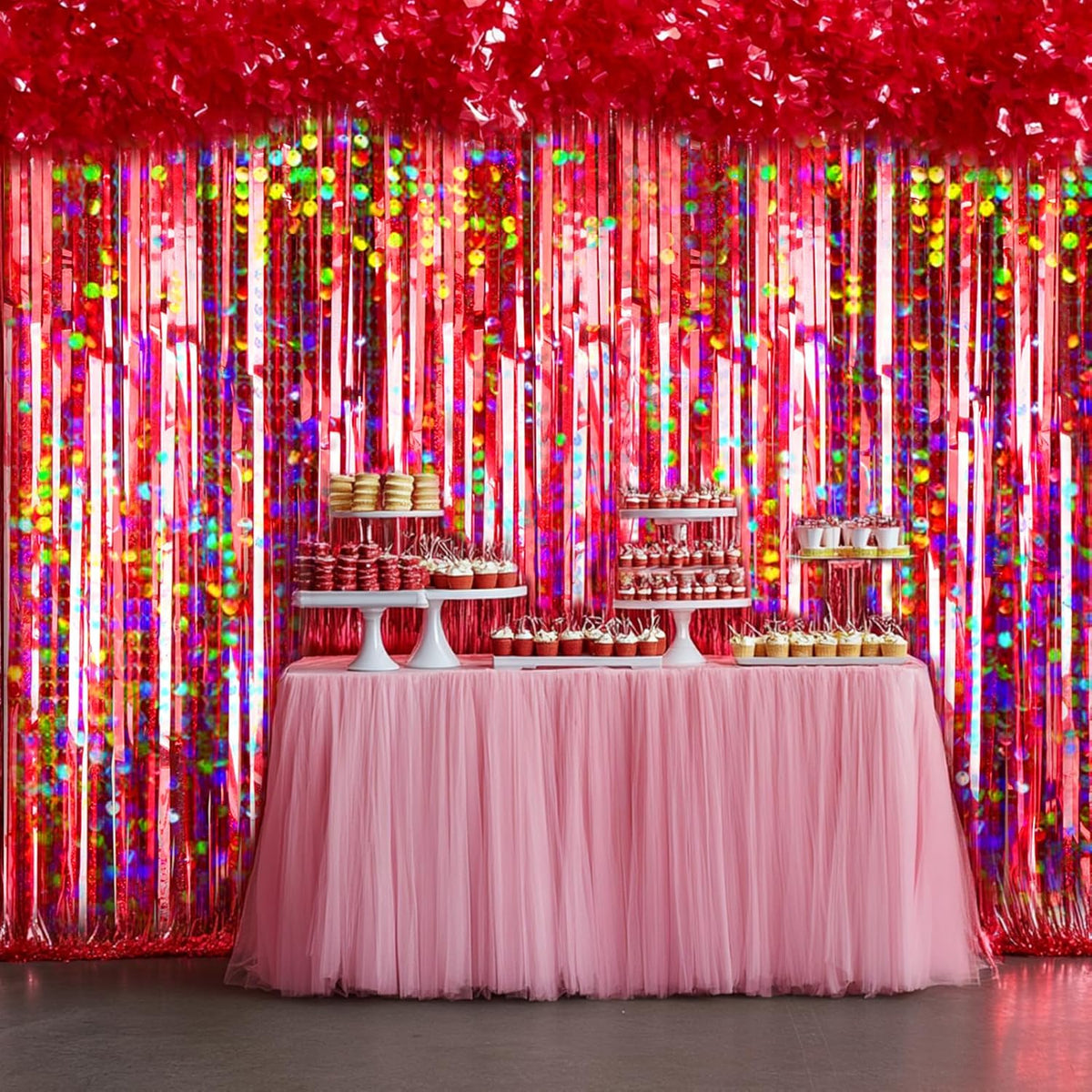 4 Packs Red Foil Fringe Curtain, Red Glitter Metallic Tinsel Backdrop for Birthday, Wedding, Baby