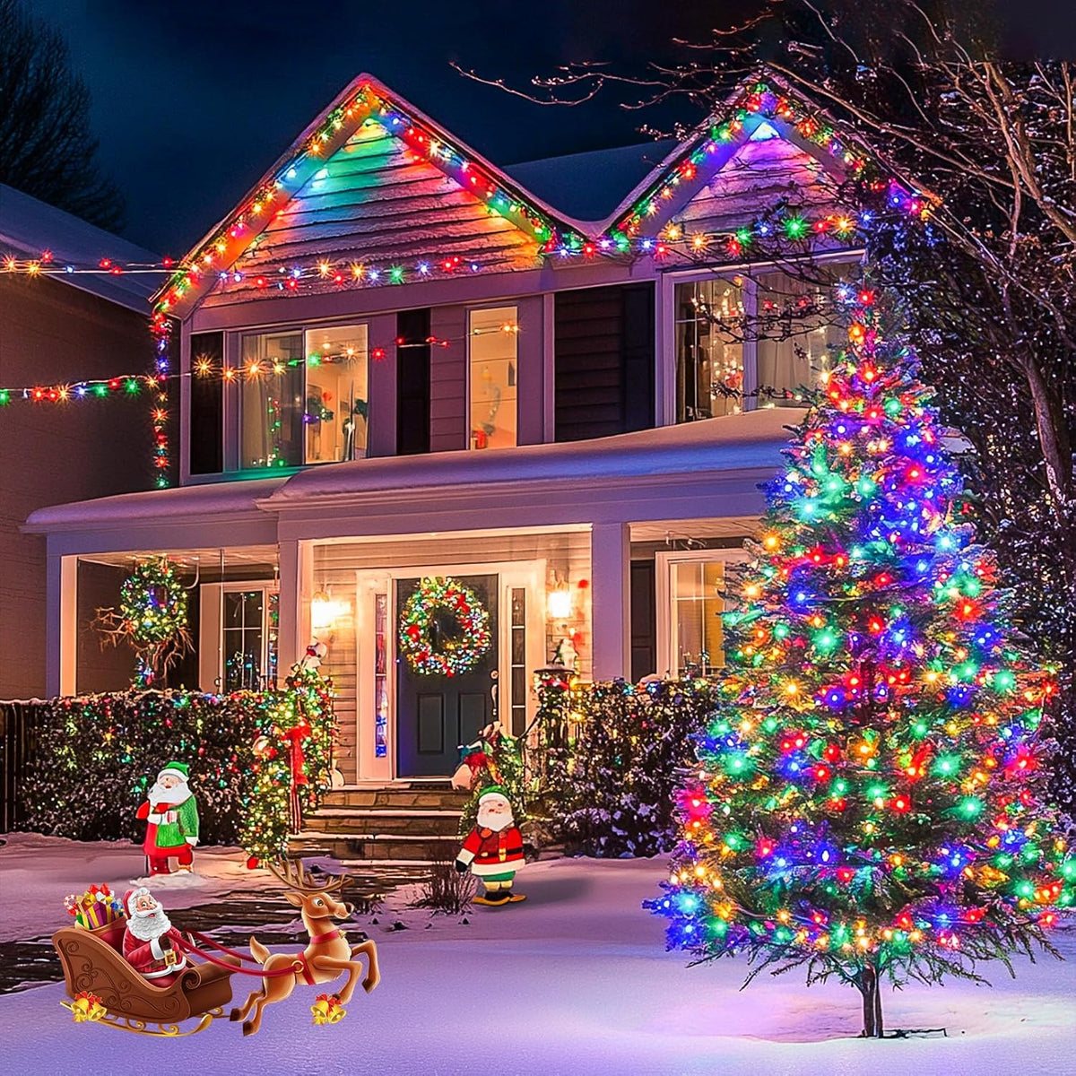 JMEXSUSS 168FT 600 LED Christmas Decor Lights - 8 Modes Multicolor Outdoor/Indoor Waterproof