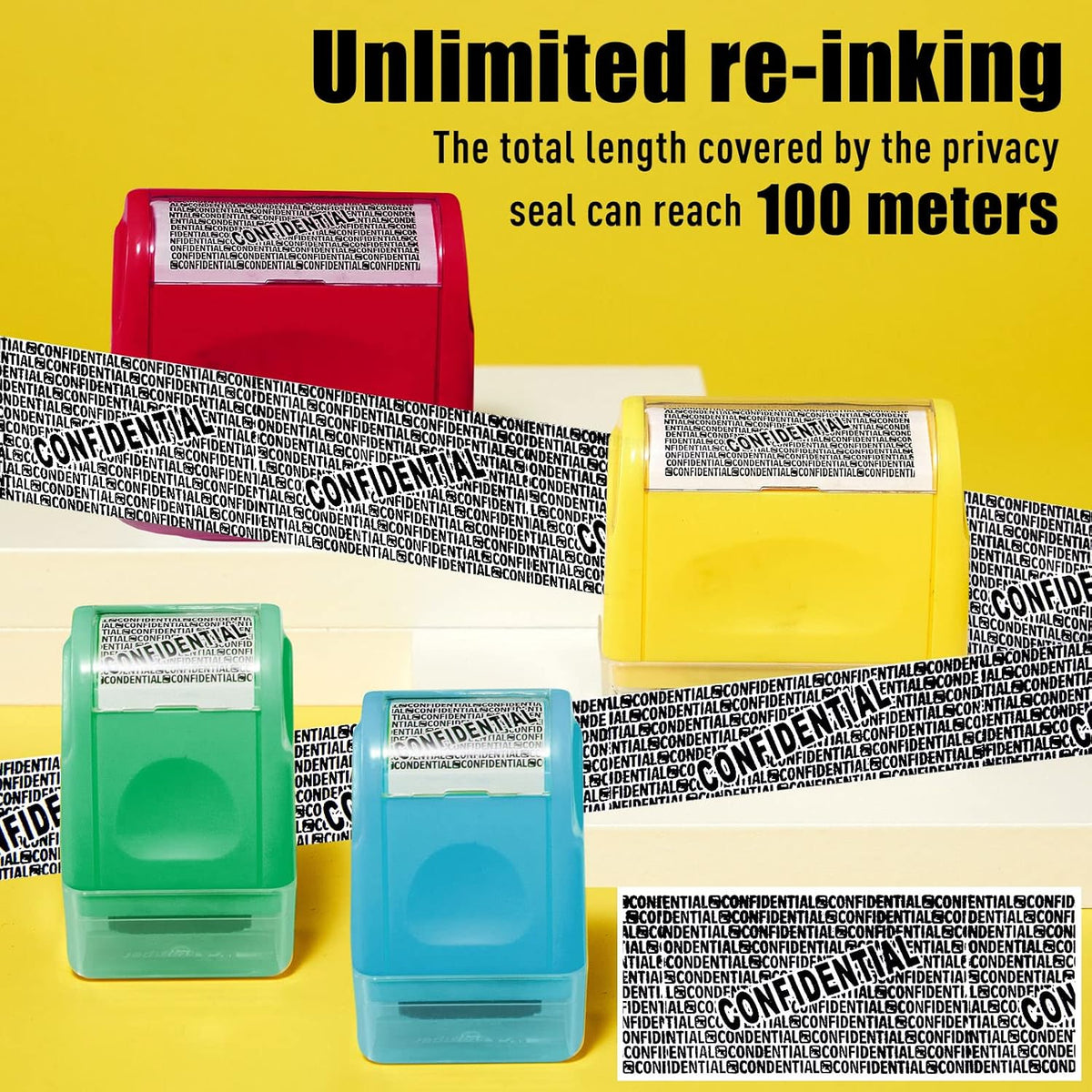 Mimorou 4 Pack Identity Theft Protection Roller Stamps Kit Confidential Privacy Roller Hidden Wide