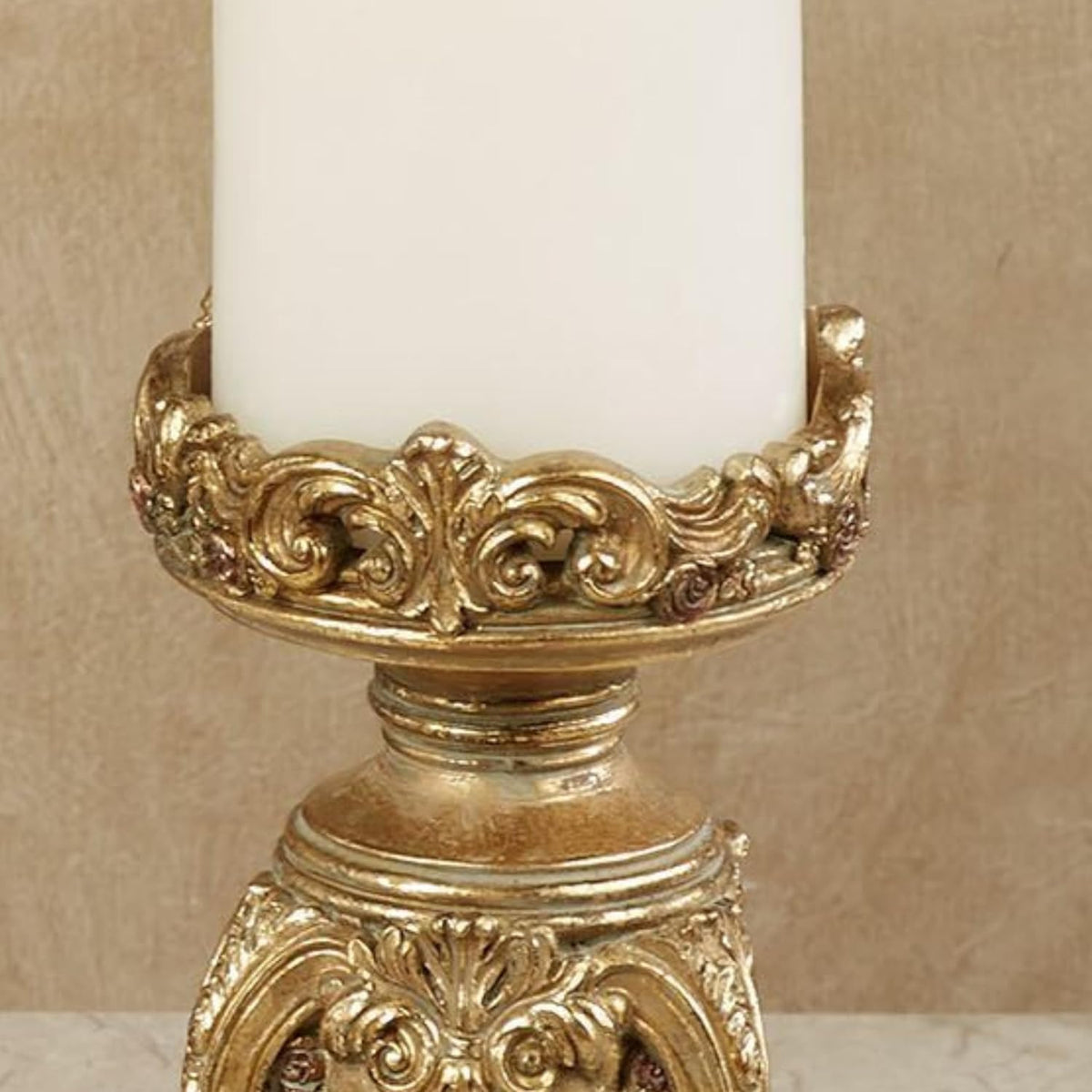 Touch of Class Angelique Ornate Candleholders Aged Gold Set of 3 - Victorian Style Table