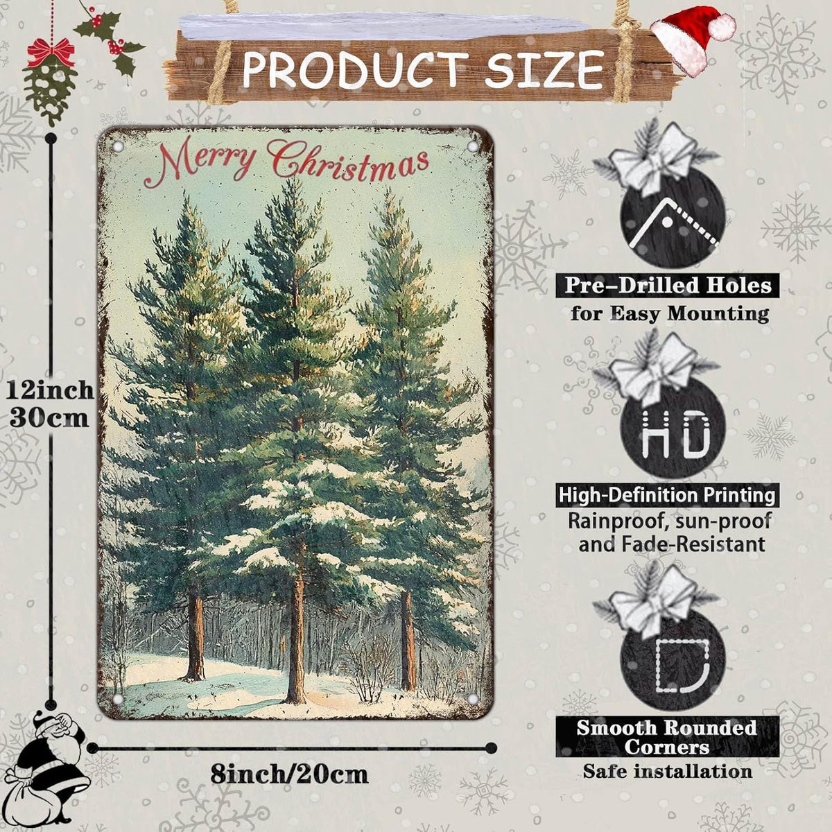 Vintage Christmas Decor Sign Christmas Tree Metal Tin Sign Merry Christmas Retro Tin Sign for
