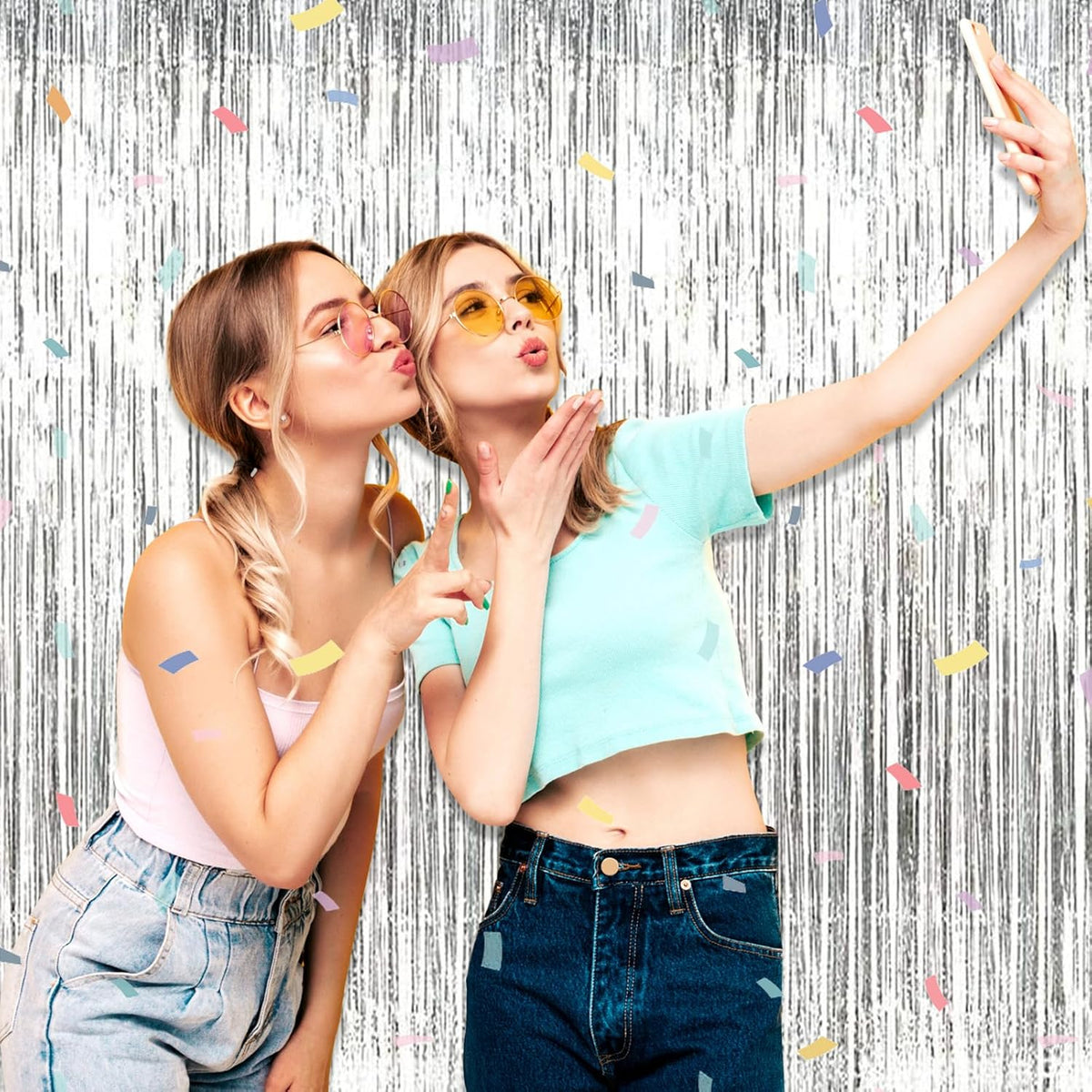 3 Pack Silver Foil Fringe Curtain Backdrop, 3.28Ft x 8.2Ft Metallic Tinsel Foil Fringe Streamer