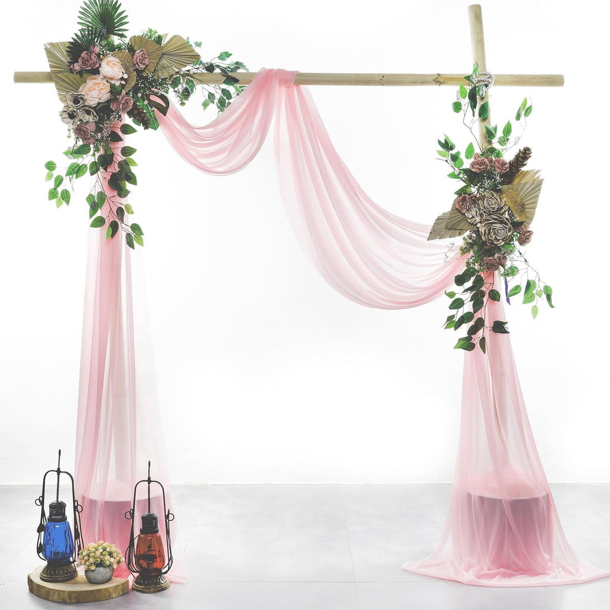 VDS Pack of 3 Panel (30 Inch X 20 Feet) Wedding Arch Draping Fabric Sheer Chiffon Fabric Drapery