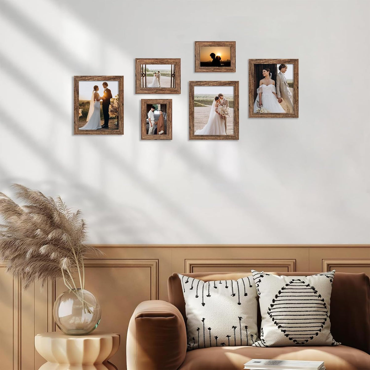 5x7 Picture Frame Set of 4, High Definition Glass Brown Frame, 5 x 7 Wood Rustic Photo Frames for