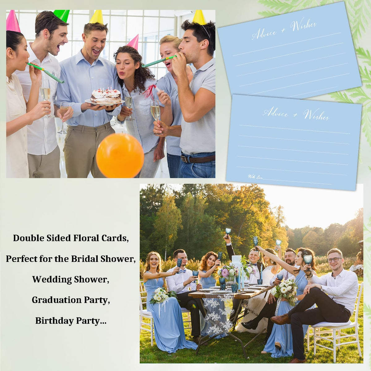 Blue Advice And Wishes Cards, Advice Cards For Bridal, Wedding, Baby Shower, Mr And Mrs