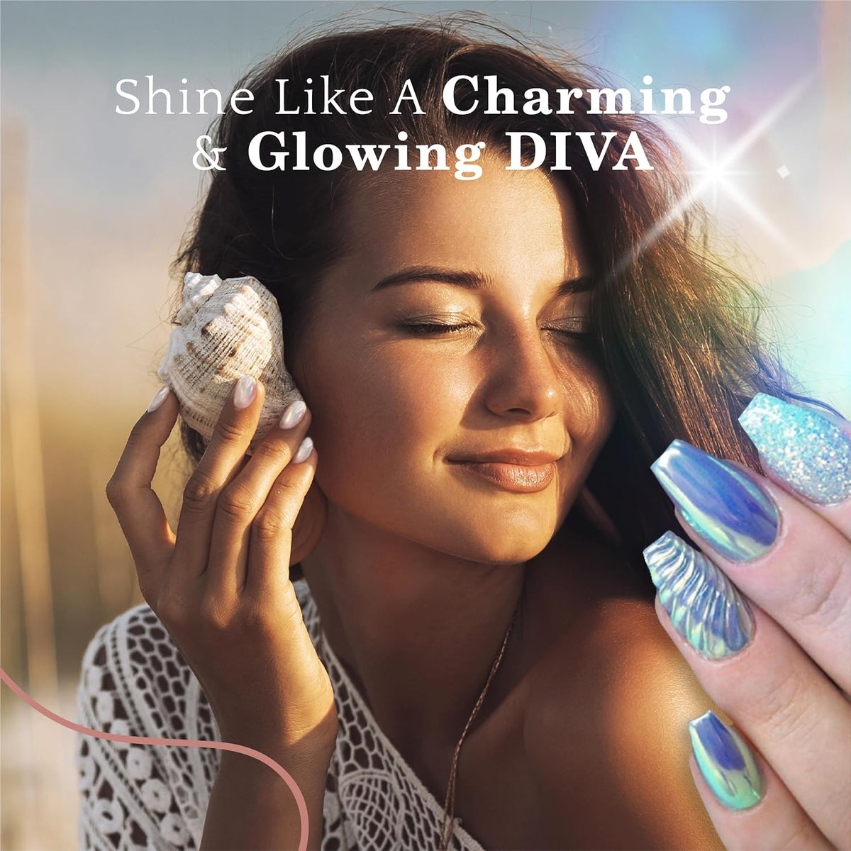 Pretty Diva Mermaid Chrome Nail Powder - Unicorn Chrome Nails Powder Aurora Iridescent Powder