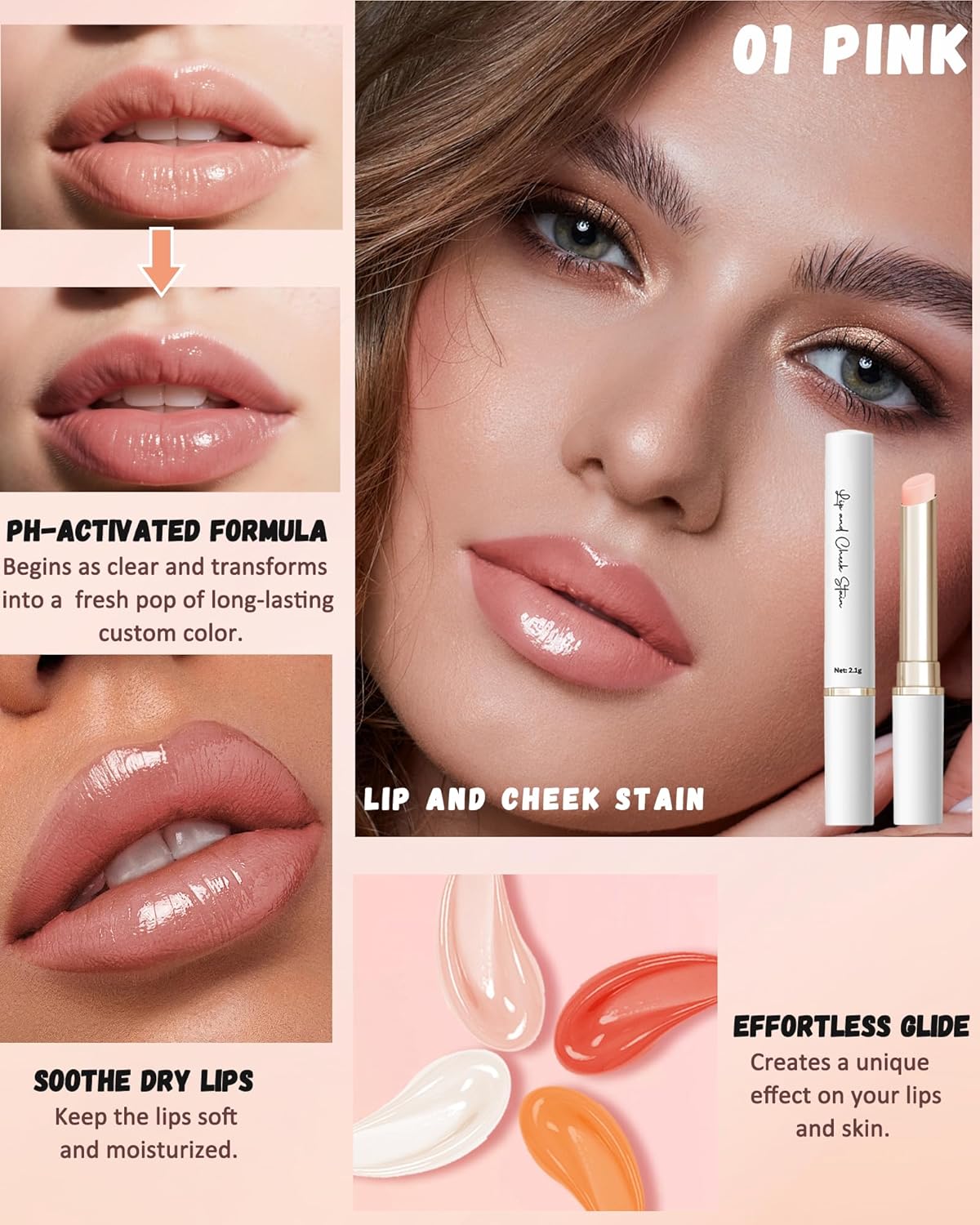 PH Color Changing Lipstick, Waterproof Temperature Color Change Lip Balm, Multi-Use Lip and Cheek