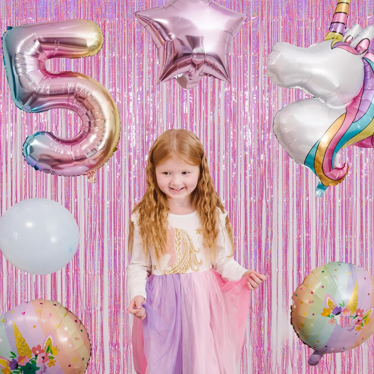 Melsan 3 Pack 3.2 x 8.2 ft Foil Fringe Curtains - Pink Tinsel Curtain Unicorn Birthday Hello Kitty